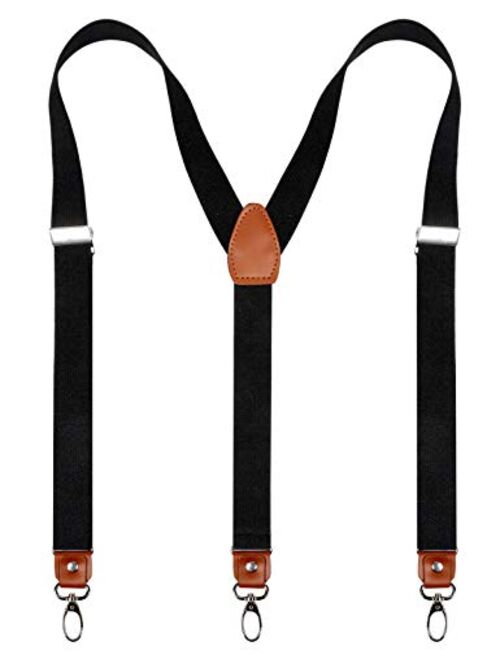 Alizeal Mens 1 Inch Suspender with Leather Joint and 3 Swivel Hooks