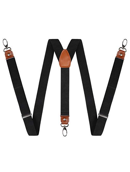 Alizeal Mens 1 Inch Suspender with Leather Joint and 3 Swivel Hooks