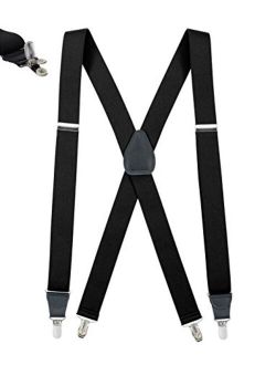 Mens Elastic No Slip Pin Clip X Back Suspenders With Leather Trim