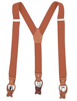 Men's 1.4 Inch Y-Back Leather 3 Clips&6 Buttons Elastic Straps Suspenders Braces