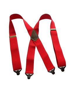 USA made Holdup Brand Extra Long XL Logger RED Suspenders with Patented Gripper Clasps