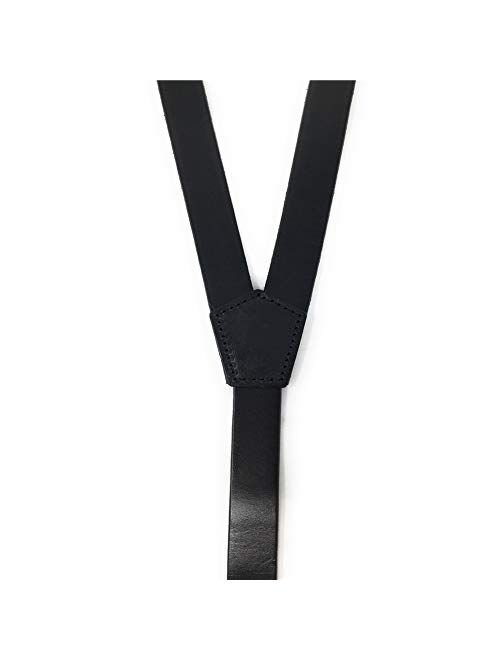 Mens Genuine Leather Suspender 0.7inch Wide Y Back Adjustable Metal Clip 3 Snap Hooks for Wedding Formal Even