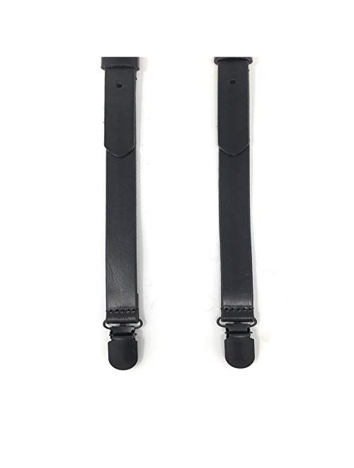 Mens Genuine Leather Suspender 0.7inch Wide Y Back Adjustable Metal Clip 3 Snap Hooks for Wedding Formal Even