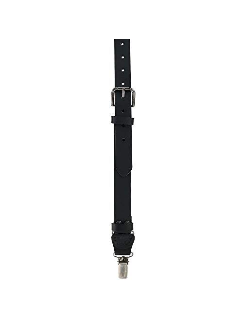 CTM Men's Coated Leather Clip End Suspenders with Buckle Strap (Tall Available)