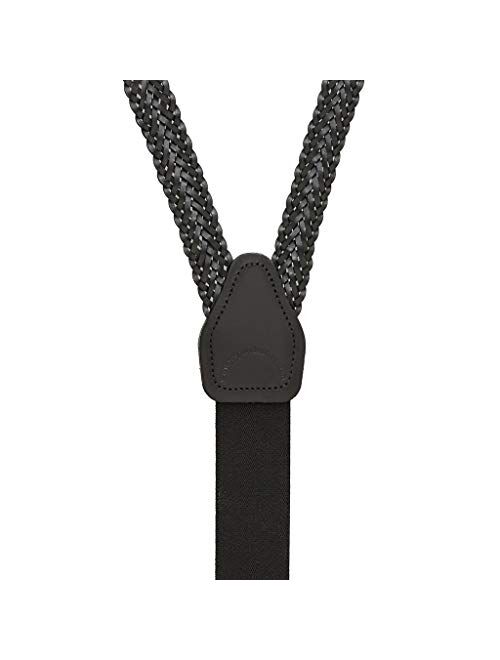 SuspenderStore Men's Herringbone Braided Leather Suspenders - Button
