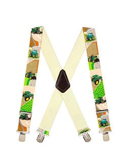SuspenderStore Men's GREEN TRACTORS 2-Inch Wide Pin Clip Suspenders