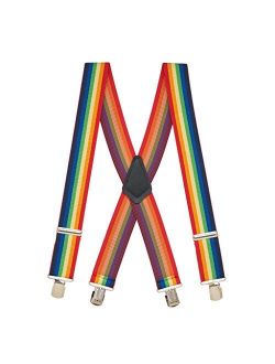 SuspenderStore Men's RAINBOW 2-Inch Wide Pin Clip Suspenders