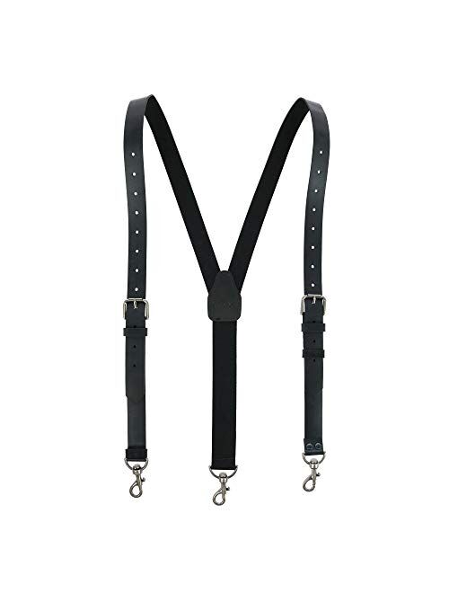 CTM Men's Coated Leather Buckle Strap Suspenders with Metal Swivel Hook Ends