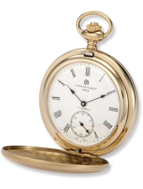 Charles-Hubert Paris Charles-Hubert, Paris 3908-GR Premium Collection Gold-Plated Stainless Steel Satin Finish Double Hunter Case Mechanical Pocket Watch