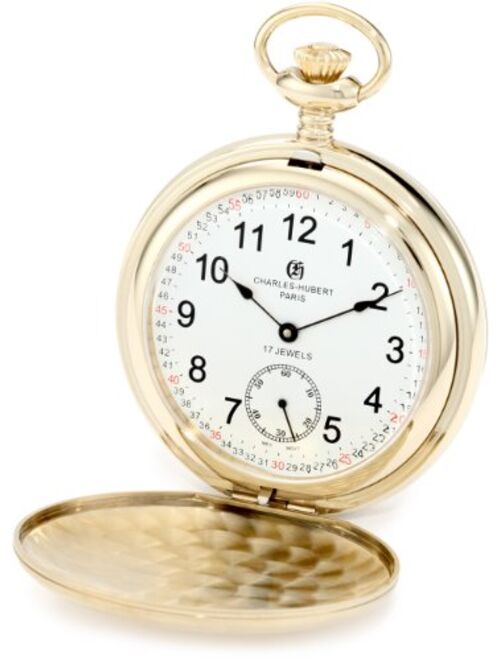 Charles-Hubert Paris Charles-Hubert, Paris 3908-GRR Premium Collection Gold-Plated Stainless Steel Satin Finish Double Hunter Case Mechanical Pocket Watch