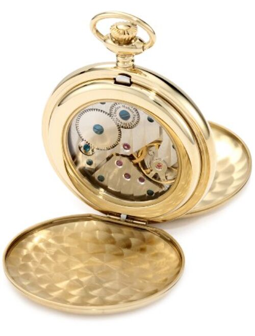 Charles-Hubert Paris Charles-Hubert, Paris 3908-GRR Premium Collection Gold-Plated Stainless Steel Satin Finish Double Hunter Case Mechanical Pocket Watch