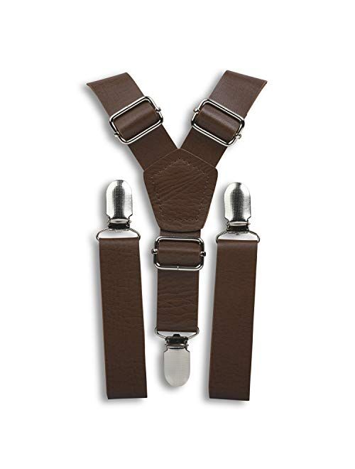 London Jae Apparel Brown Suspenders for Men (Weathered coffee,silver clip)