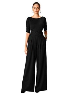 FX Cotton Knit Belted Palazzo Jumpsuit- Customizable Neckline, Sleeve & Length