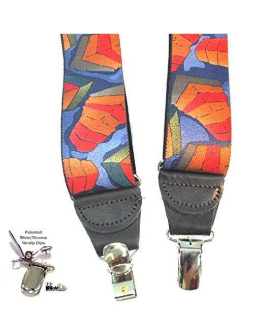 Hold-Ups Collage of Colors Pattern Suspenders Y-back style and No-slip Nickel Clips