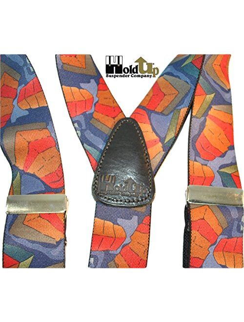 Hold-Ups Collage of Colors Pattern Suspenders Y-back style and No-slip Nickel Clips