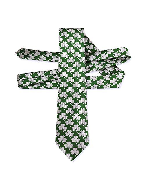 GUUNIEE Men's Exquisite Woven Tie Green Clover Neckties