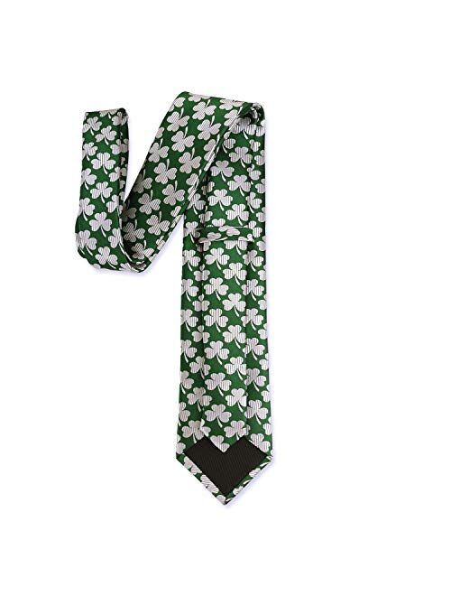 GUUNIEE Men's Exquisite Woven Tie Green Clover Neckties