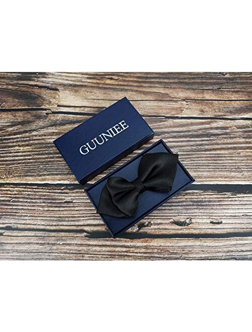 GUUNIEE Men's Luxurious Matte 100% Satin Silk Pre-tied Bowtie Solid Diamond Bow Ties