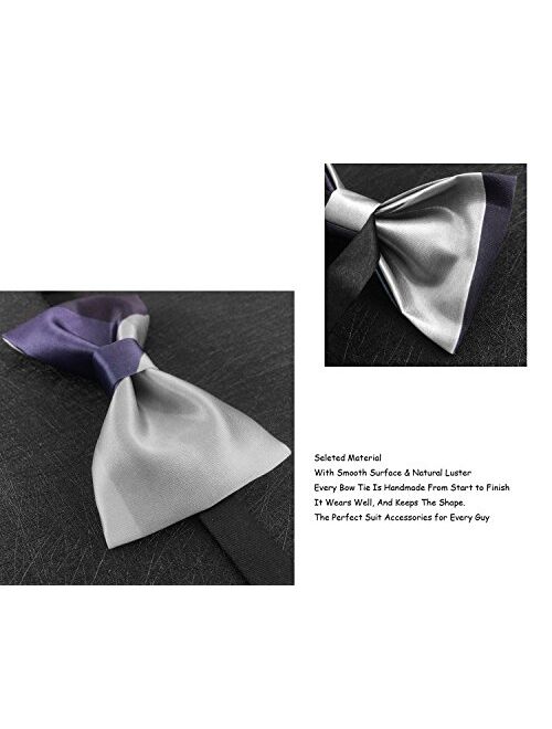 GUUNIEE 100% Satin Silk Mens Pre-tied Bowtie Solid Bow Ties-Warm Color Series