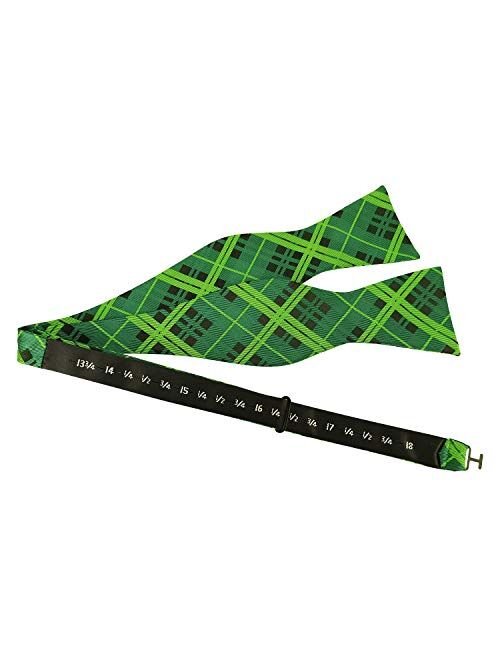 GUUNIEE Men's Exquisite Woven Green Self Bow Tie Solid Plaid Bowties