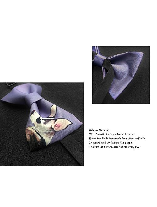 GUUNIEE 100% Satin Silk Mens Pre-tied Bowtie Solid Bow Ties-Animal Series