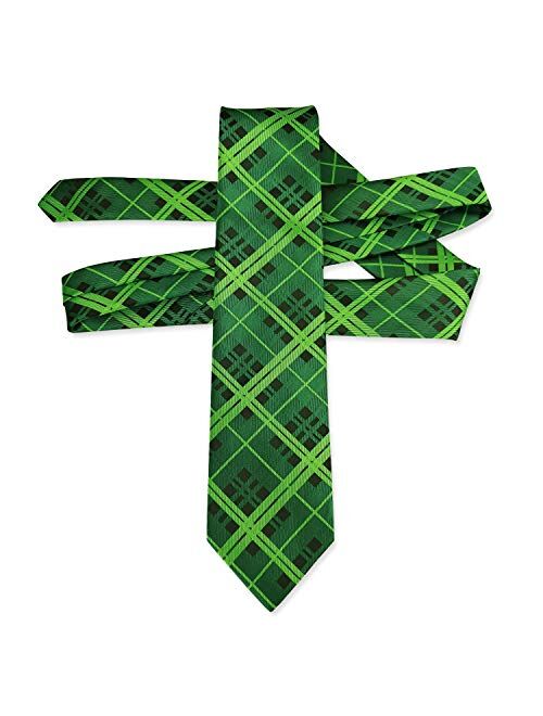 GUUNIEE Men's Exquisite Woven Tie Green Plaid Neckties