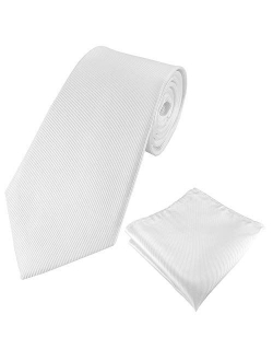Mens 100% Silk Solid Plain Tie Wedding Business Formal Necktie & Pocket Square Set 6-8CM
