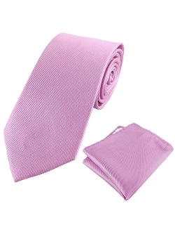 Mens 100% Silk Solid Plain Tie Wedding Business Formal Necktie & Pocket Square Set 6-8CM
