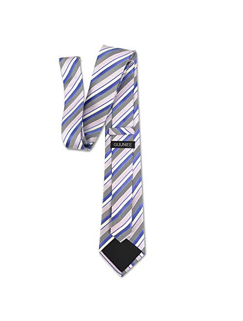 GUUNIEE Mens Exquisite Woven Tie 100% Silk Casual Fashion Stripes Necktie