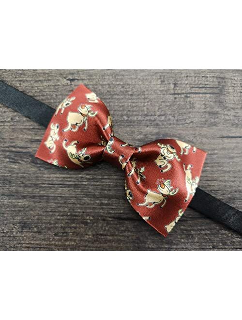 GUUNIEE Mens 100% Satin Silk Pre-tied Solid Bowtie Christmas Elk Bow Ties