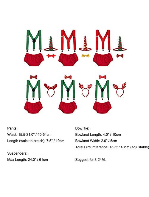 IBTOM CASTLE Cake Smash Outfits Baby Boy 1st Birthday Christmas Costume Bloomers Party Suspenders Bowtie Clothes Set 4pcs Elk Ears