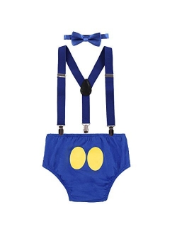 Baby Boy's Cake Smash 1st/2nd/3rd Birthday Bowtie Outfits Y Back Clip Adjustable Suspenders Costume Bloomers Clothes Set