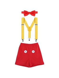 Baby Boy's Cake Smash 1st/2nd/3rd Birthday Bowtie Outfits Y Back Clip Adjustable Suspenders Costume Bloomers Clothes Set