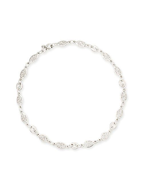 Ross-Simons Sterling Silver Navette-Style Openwork Anklet. 10 inches