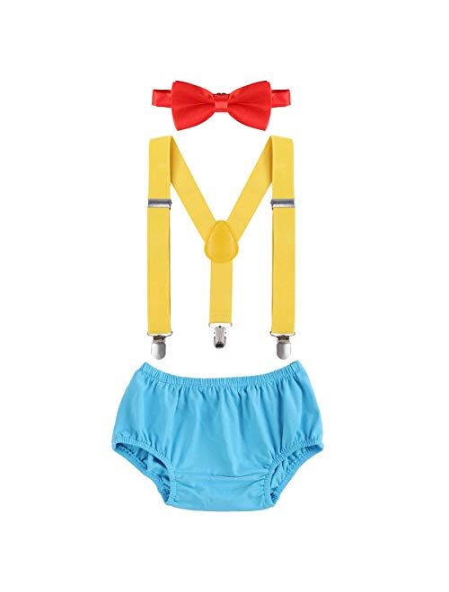 Headband 4PCS Set Costume IDOPIP Toddler Baby Boy 1st Birthday Party Cake Smash Outfit Diaper Cover Shorts PP Pants Bloomers Y-Back Suspenders Bow Tie
