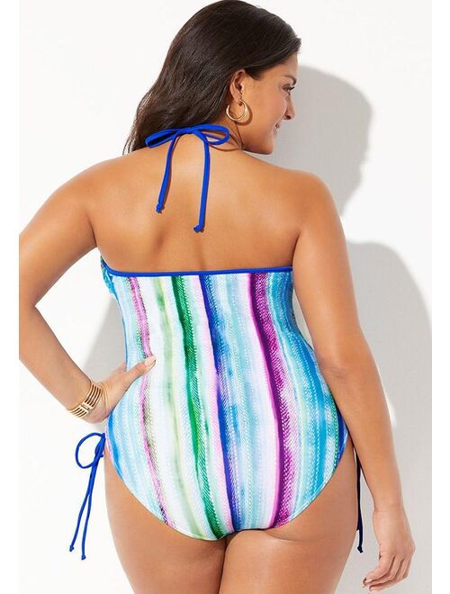 Swimsuits For All Women's Plus Size Halter Adjustable One Piece Swimsuit