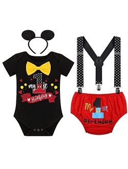 Formal Suit First Birthday Outfit for Baby Boy Cake Smash Mouse One Party Gentleman Set Suspenders Bowtie Halloween Costume