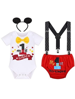 Formal Suit First Birthday Outfit for Baby Boy Cake Smash Mouse One Party Gentleman Set Suspenders Bowtie Halloween Costume