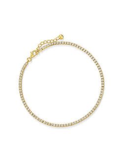 2.70 ct. t.w. CZ Tennis Anklet in 18kt Gold Over Sterling. 9 inches