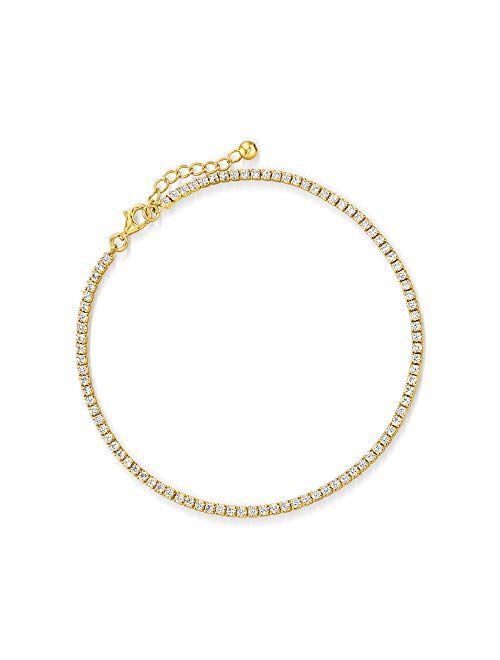 Ross-Simons 2.70 ct. t.w. CZ Tennis Anklet in 18kt Gold Over Sterling. 9 inches