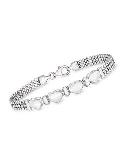 Italian Sterling Silver Multi-Heart Beaded Bracelet