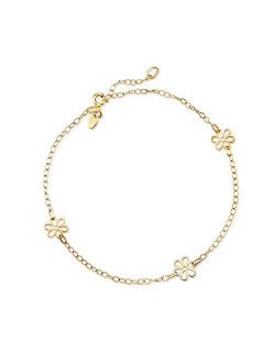 Italian 14kt Yellow Gold Floral Station Anklet. 9 inches
