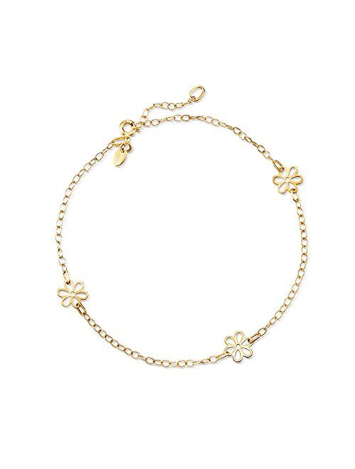 Ross-Simons Italian 14kt Yellow Gold Floral Station Anklet. 9 inches