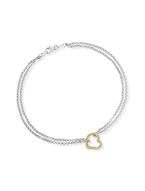 Ross-Simons Sterling Silver and 14kt Yellow Gold Heart Center Anklet. 10 inches
