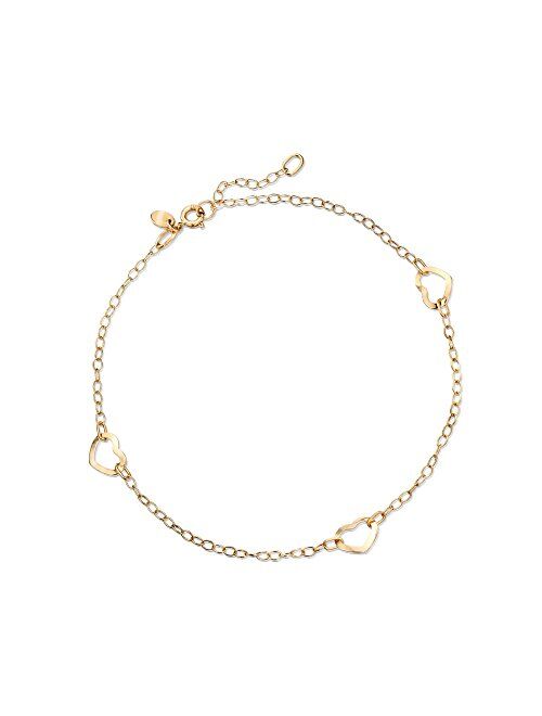 Ross-Simons Italian 14kt Yellow Gold Open-Space Heart Station Anklet. 9 inches