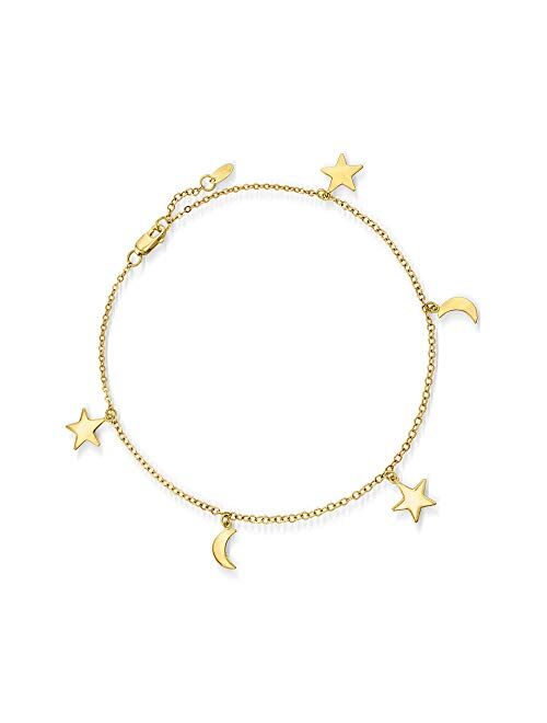 Ross-Simons 14kt Yellow Gold Star and Moon Charm Anklet. 9 inches