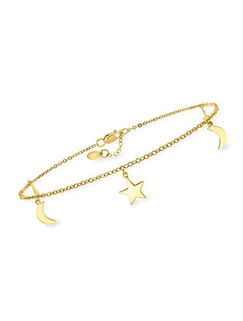 Ross-Simons 14kt Yellow Gold Star and Moon Charm Anklet. 9 inches
