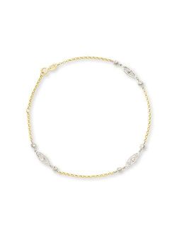 14kt 2-Tone Gold Station Anklet. 10 inches