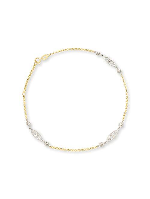 Ross-Simons 14kt 2-Tone Gold Station Anklet. 10 inches