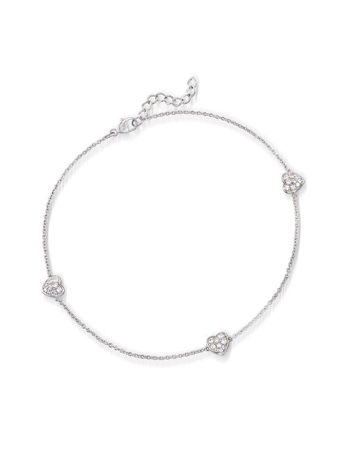 Ross-Simons 0.45 ct. t.w. CZ Heart Anklet in Sterling Silver